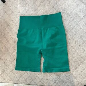 Green Bike Shorts with High-Rise Waistband and Stretchy Fit. Never worn. NWOT